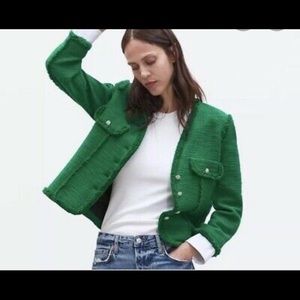 Zara Green Tweed Blazer